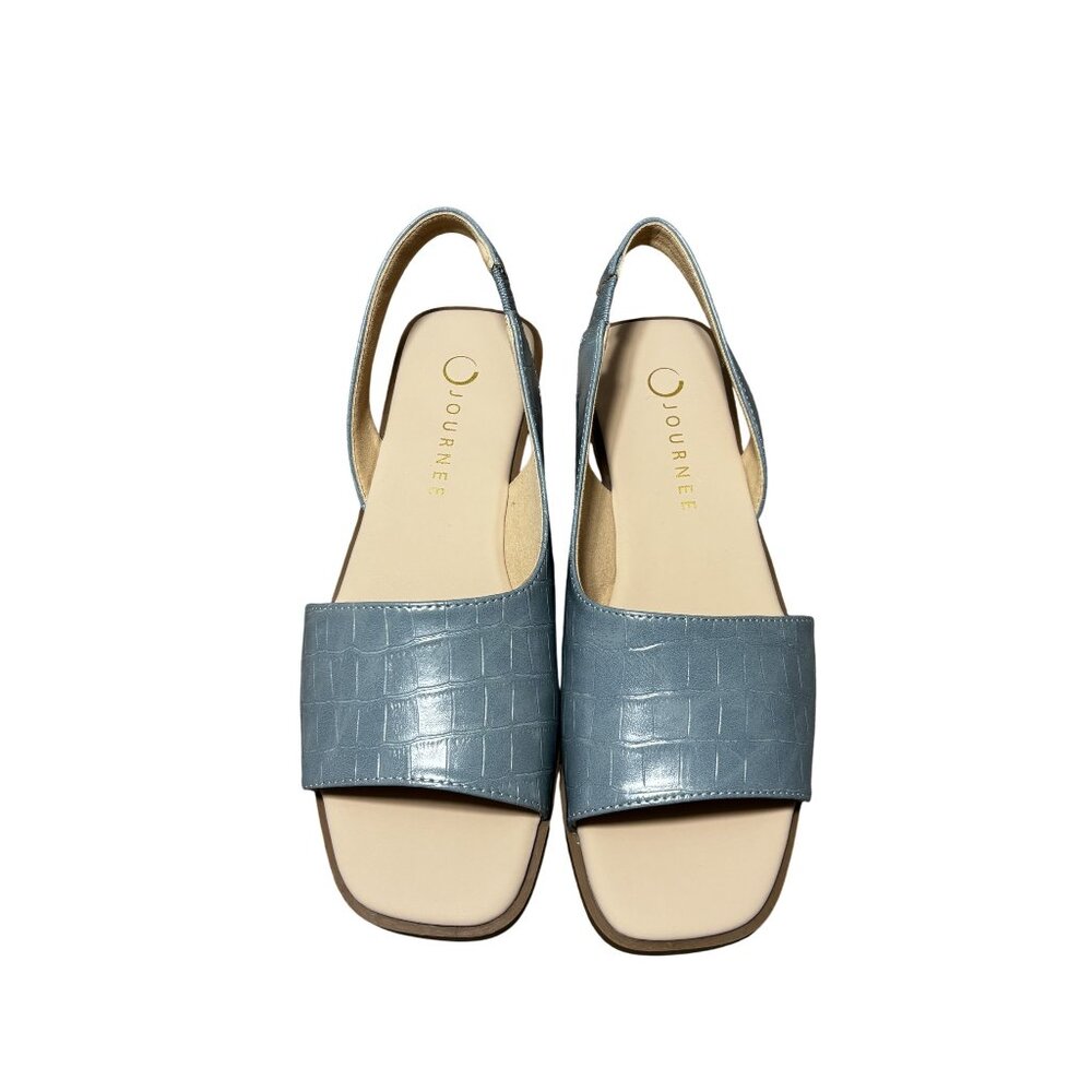 Journee Brinsley Womens Blue Faux Leather Crocodile Slingback Sandals 6.5M